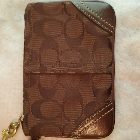 Coach Handbags - Coach Brown Classic C Print Zip Wristlet